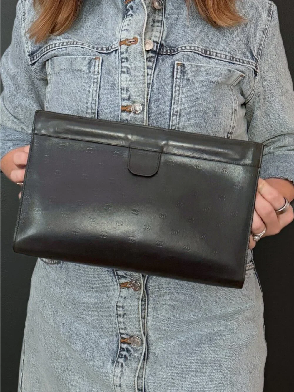 Vintage CHANEL Lambskin Leather Clutch with Mini Embossed CC Logos